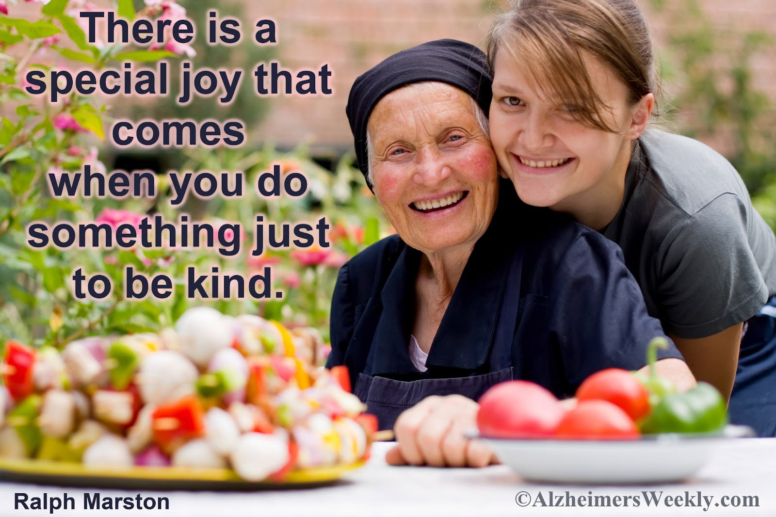 Mother and daughter with quote: "There is a special joy that comes when you do something just to be kind."