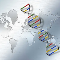 DNA strand over map of the world (Photo: BioBM.com)