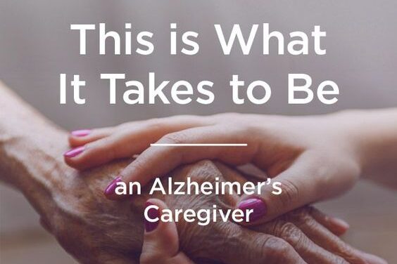 Lady's hand holding elder's hand. This is what it takes to be an Alzheimer's Caregiver.