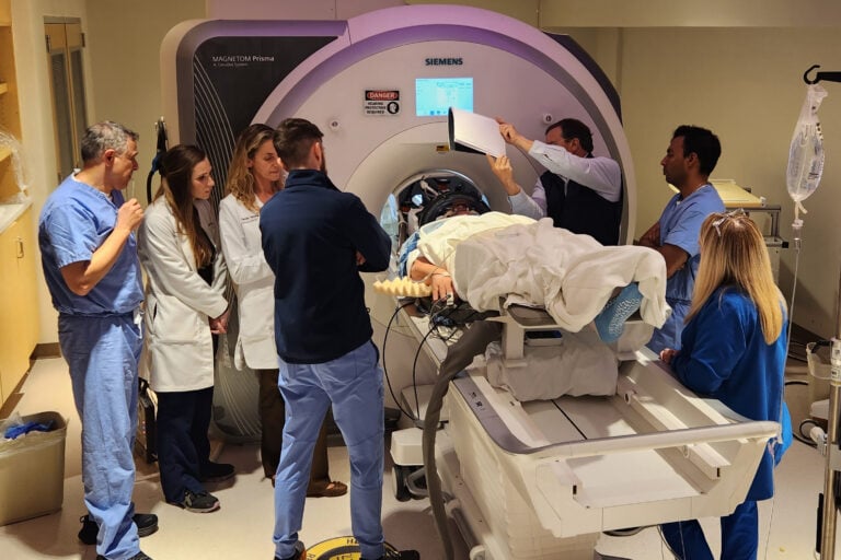 An Alzheimer’s patient undergoes focused ultrasound treatment with the WVU RNI team.