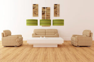 3 light fixtures in living room
