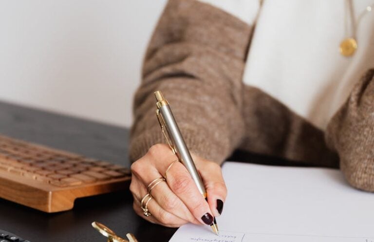 Elder woman taking a written test