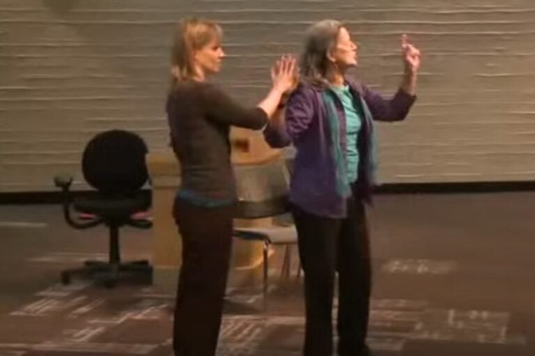 Teepa Snow with Audience Member at WorkSafeBC Dementia