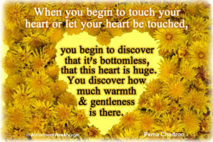 When you begin to touch your heart or let your heart be touched, you begin to discover that it's bottomless, that this heart is huge. You discover how much warmth & gentleness is there.